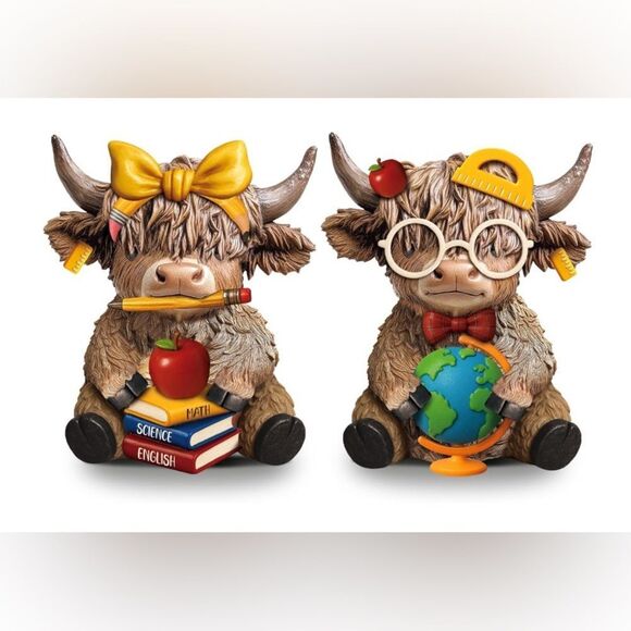 Rare 💎Highland Cow Figurines Back to School Classroom Highland Cow - Picture 2 of 5